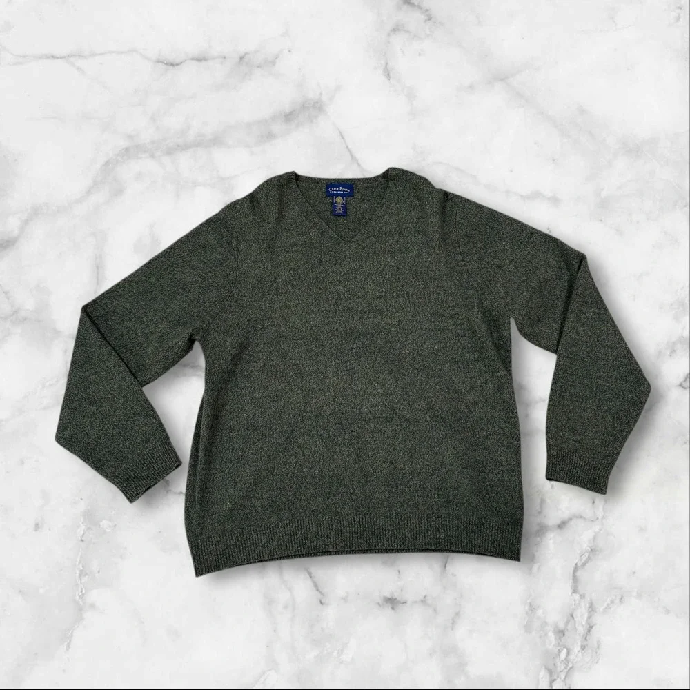 Club Room by‎ Charter Club Men's V Neck Sweater 100% Lambswool Green Size L